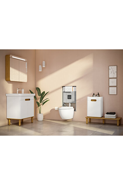 VitrA Sento 60896 Aydınlatmalı Dolaplı Ayna, 80 cm, Açık Meşe