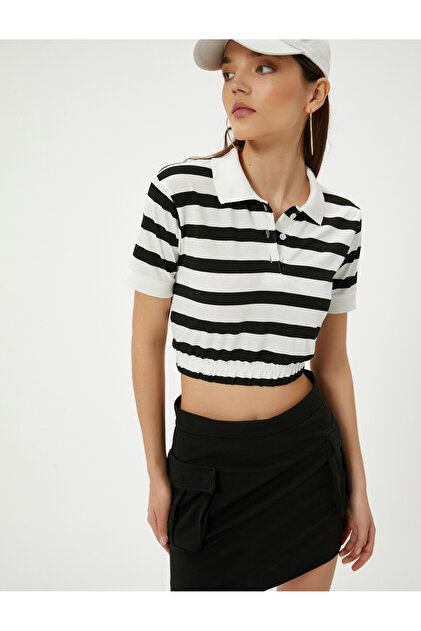 Short Polo Neck T-Shirt Short Sleeve Elastic Waist