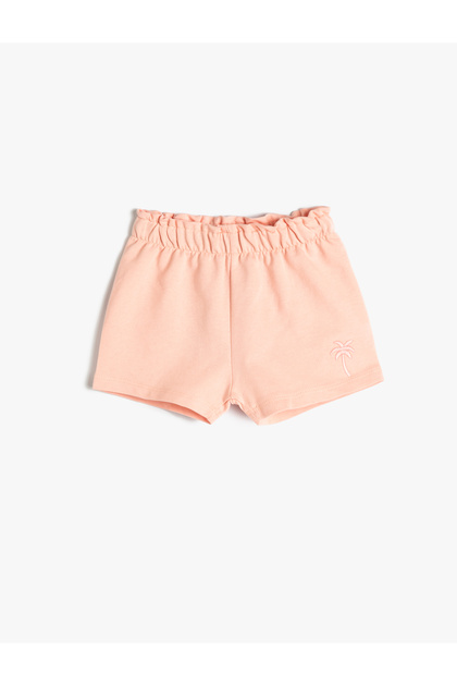 Basic Shorts with Elastic Waist and Embroidery Detail Cotton