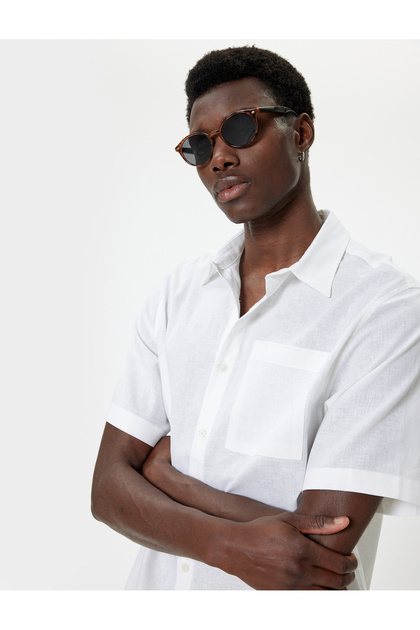 Linen Shirt Basic Short Sleeve with Pocket Detail