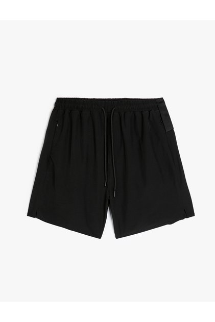 Sports Shorts with Lace-Up Waist and Zipper Pocket Detail