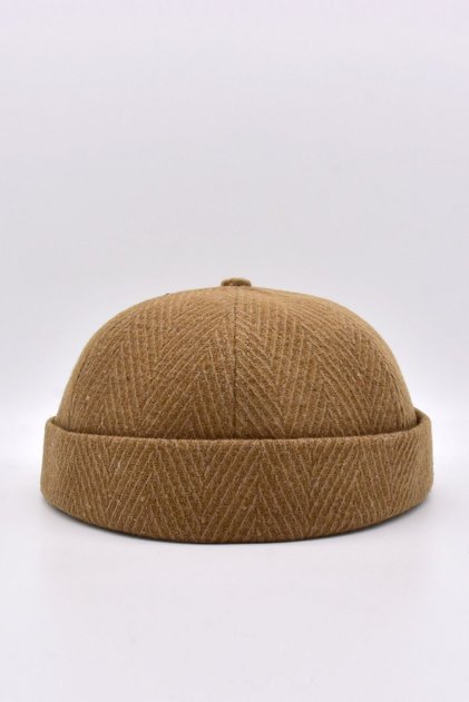 Men's Short Wool Docker Hat Herringbone Folded Beret