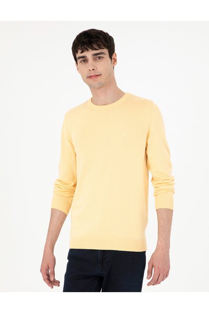 Light Yellow Slim Fit Crew Neck Basic Knitwear Sweater 50296575-Vr004