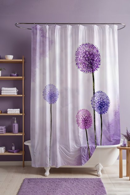 Bathroom Curtain, Purple Dandelion Patterned Shower Curtain, Bathtub Curtain 175X200Cm