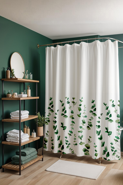 Bathroom Curtain, Green Eucalyptus Leaves Pattern Shower Curtain, Bathtub Curtain 175X200Cm