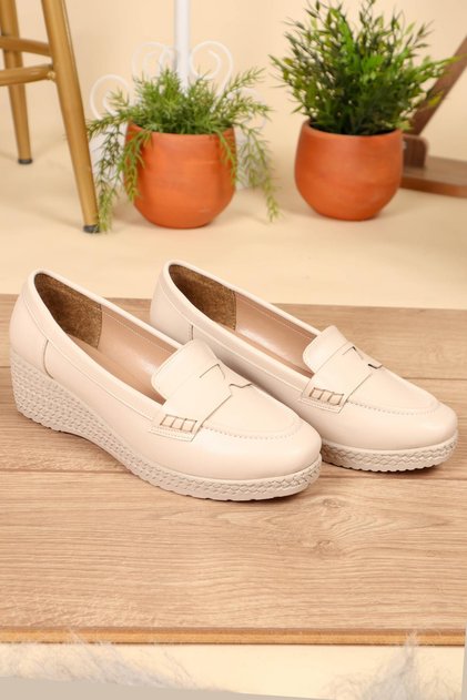 BEIGE Colored Saddled Wedge Ballerinas