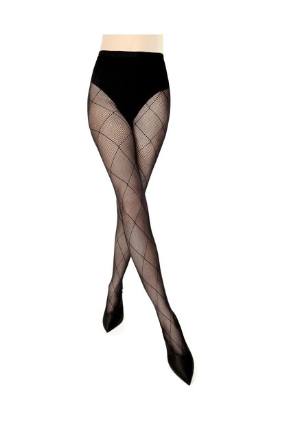 Women's Black Diamond Patterned Fishnet Pantyhose