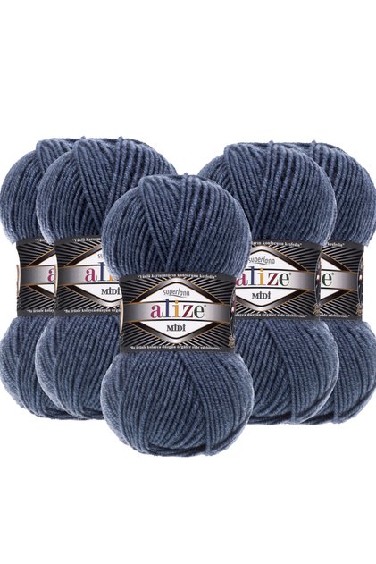Set 5 bucăți fir de lână Alize Superlana Midi, grosime medie, 100 g, 170 m, 203
