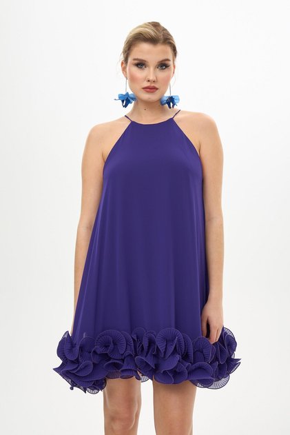 Purple Skirt Floral Short Chiffon Evening Dress