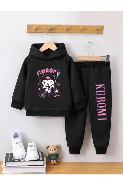 Kuromi Kids Hooded Premium Compact Sweatshirt Tracksuit Set - 2 Piece Sport Set