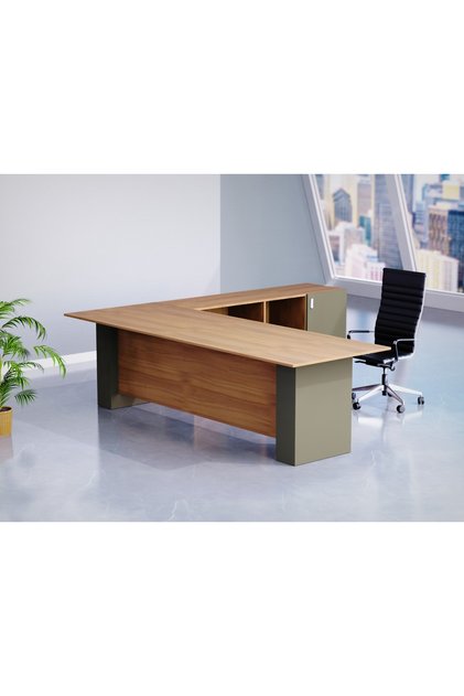 180 cm L-Shaped Executive Desk – Natural Dijon Walnut & Lava Grey | ED4-LSNDW-LG