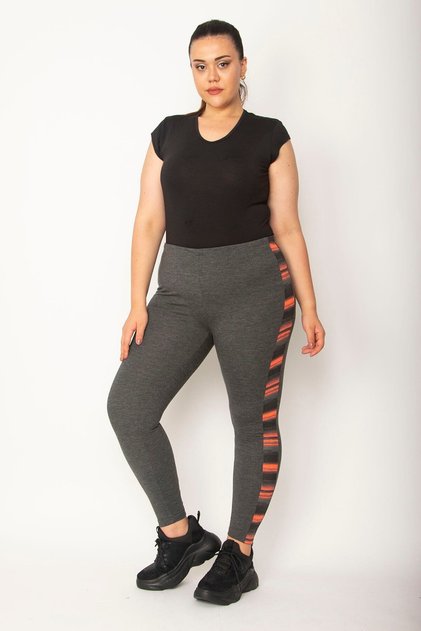 Women's Large Size Gray Side Detailed Sports Tights 65n26996