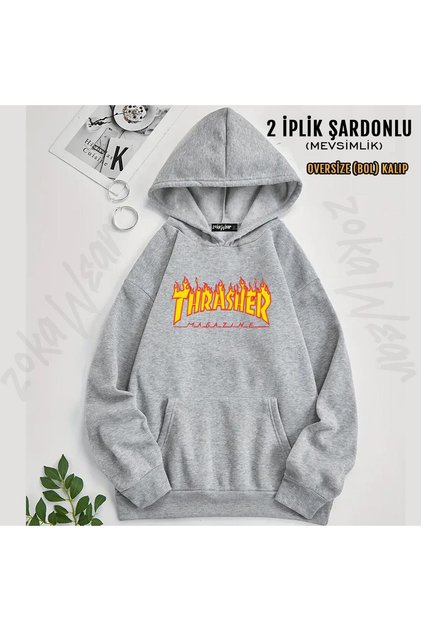 Thrasher K Pop Jungkook Bts Printed Hooded Oversize Sweatshirt (2 Thread)