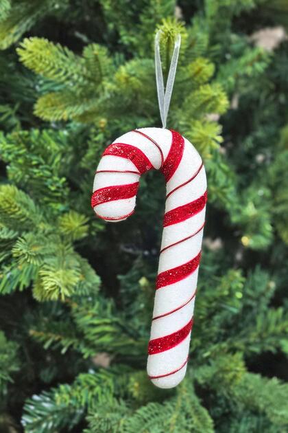 Candy Cane Ornament Long Shiny Red White Candy Cane Christmas Tree Ornament 17cm