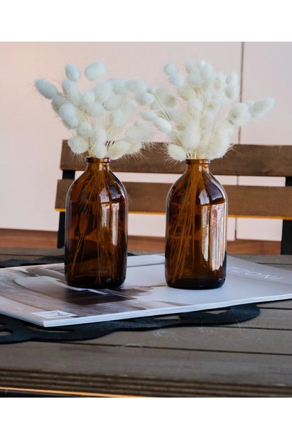 2 Adet Kahverengi Amber Cam Şişe Şişesi Dekoratif Küçük Vazo 2x100ml Kapaksız (ÇİÇEKSİZ) (Y:9,4 G:5)