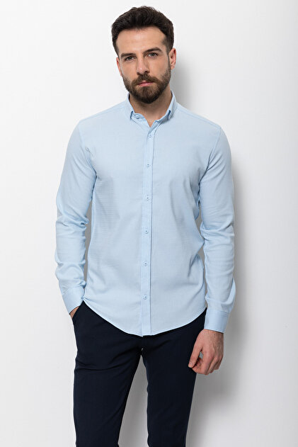 Desenli Slim Fit Erkek Gömlek Mavi - 37594.22Y