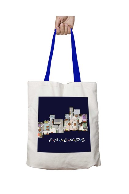 Friends Apartment Floor Plan Washable Shoulder Bag with Blue Handles