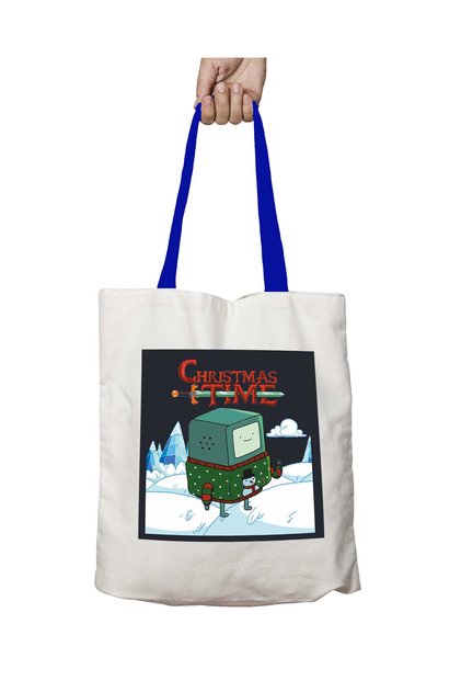 Blue Handle Adventure Christmas Time Beemo Ice World Cartoon Network Washable Shoulder Bag