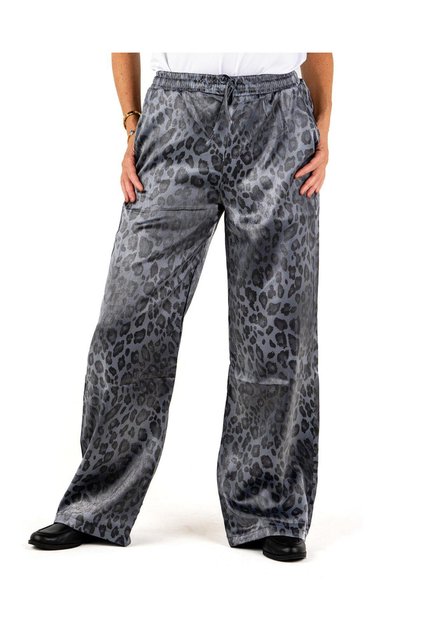 Shiny Fabric Leopard Patterned Women's Trousers with Elastic Waist