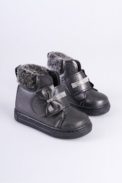 Smoked Velcro Stone Bow Fur Girl's Boots