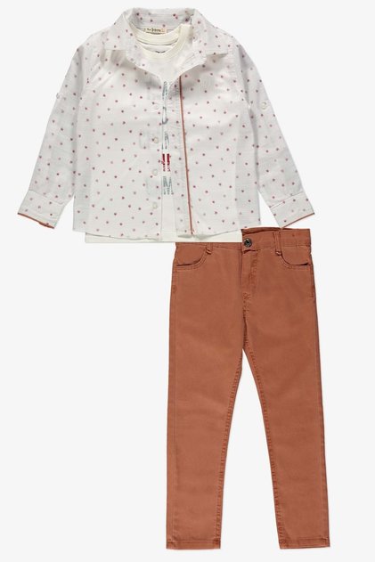 Shirt, Pants, T-Shirt Leaf Pattern 3-Piece Boy's Set Ttr-02Yprk Terracotta
