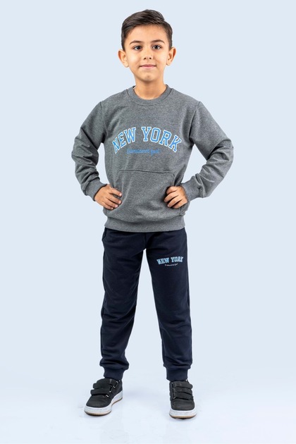 Set de trening cu imprimeu New York Mnkdm1001-ny Gri