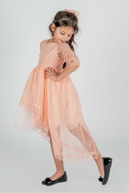 Tailored Model Girl's Lace Dress Mnk0482 Salmon