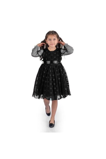 Princess Big Dot Buckle Lace Fabric Girls' Dress Mnk0547 Black