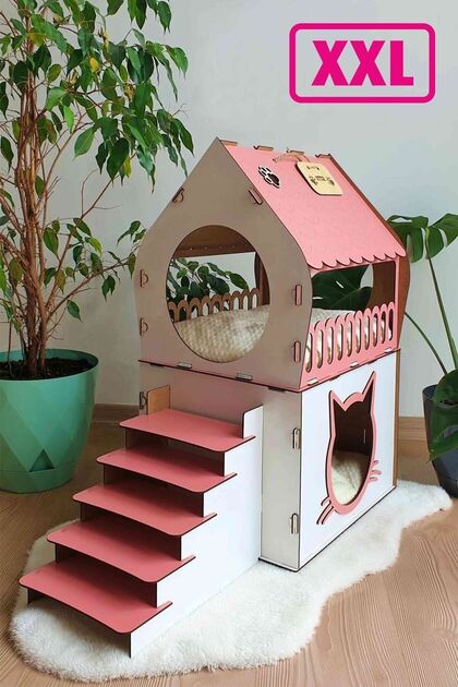 KLES Büyük Kedi Evi Xxl Teraslı Kedi Evi 70 C