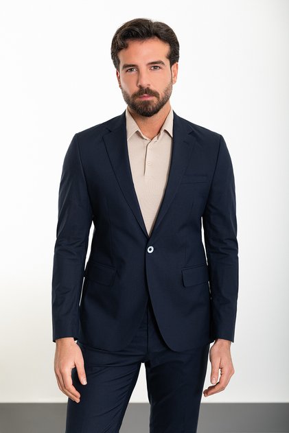 Straight Slim Fit Mono Collar Men's Suit Navy Blue - 45306.24Y
