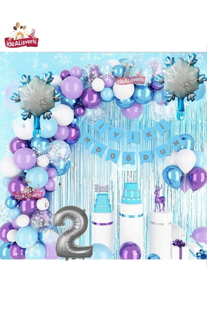 Luxury Frozen Elsa Themed Snowflake Foil Balloon Birthday Party Set Decoration for Girls