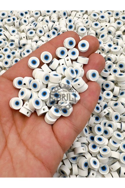 10mm White, Blue, Navy Blue, Pink, Purple Evil Eye Figure Fimo Bead Jewelry Making (100 Pieces)