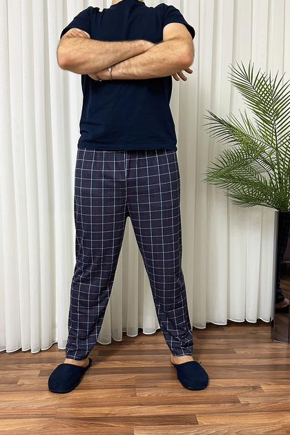 Men's Pocketless Elastic Waist Pajama Bottoms Sweatpants Navy Blue
