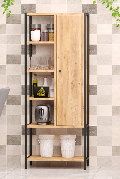 wood iron shelf 620*600*180〈サンドカラー〉 Cosargroup Dekoratif Çok Amaçlı Mutfak Standı Kapaklı 8 Raflı