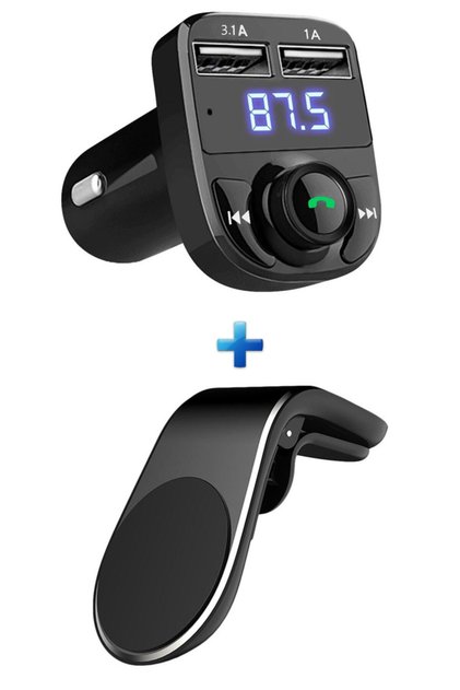 Universal 2li Araç Aksesuar Seti Bluetooth Fm Transmitter Cihazı Ve Mıknatıslı Telefon Tutucu