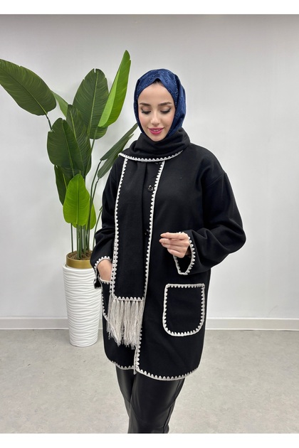 Bucket Fabric Embroidered Jacket with Scarf