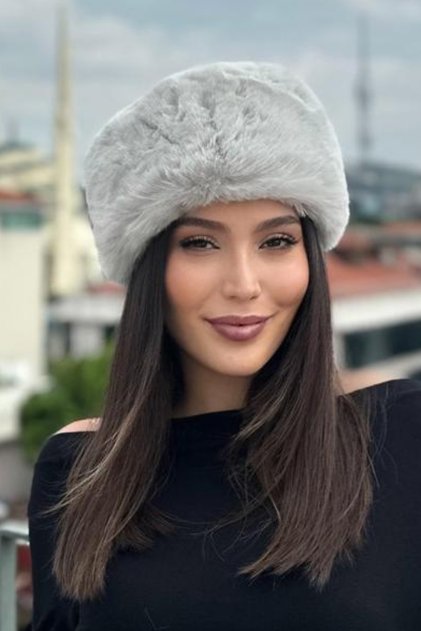 Women's Gray Heart Hat Plush Furry Russian Slavic Style | New Year, New Year's Gift
