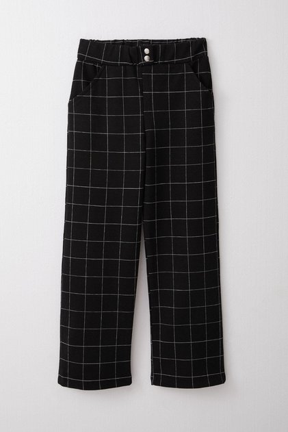 Girl's Square Patterned Pants, Ages 8-14, Black