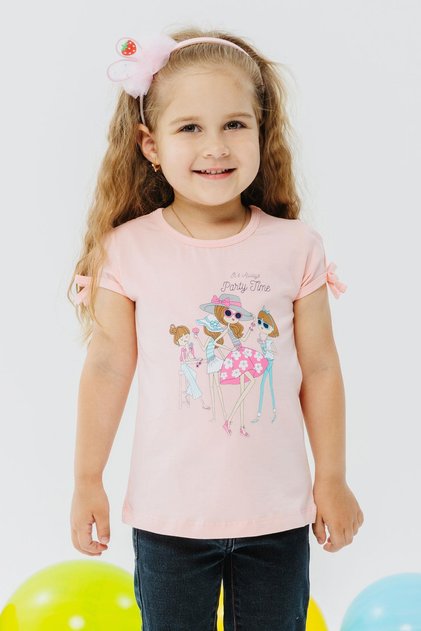 Girls T-shirt Party Time Happy Girls Printed 2-6 Years Old, Pink