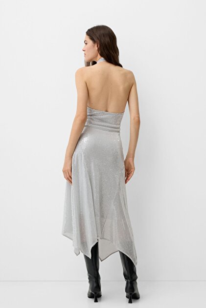 bershka silver dress Bershka strappy slip mini dress in silver