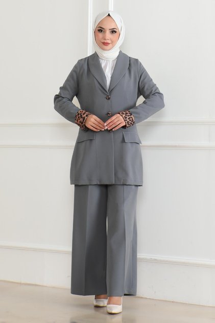 Leopard Patterned Suit Gray 19218