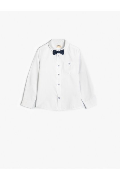 Bow Tie Long Sleeve Shirt with Pocket Detail