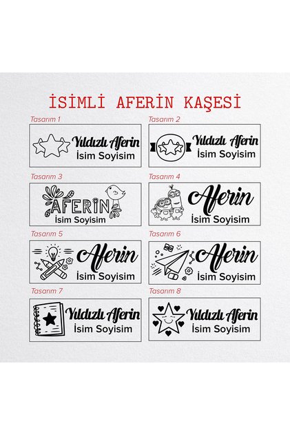 Öğretmen Kaşesi, Öğretmen Mührü, Aferin Kaşesi, İsme Özel Kaşe