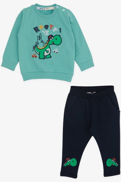 Baby Boy Tracksuit Set with Dinosaur Embroidery, 6 Months-2 Years, Mint Green