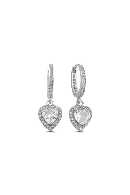 Women's Steel Zircon Stone Heart Earrings White