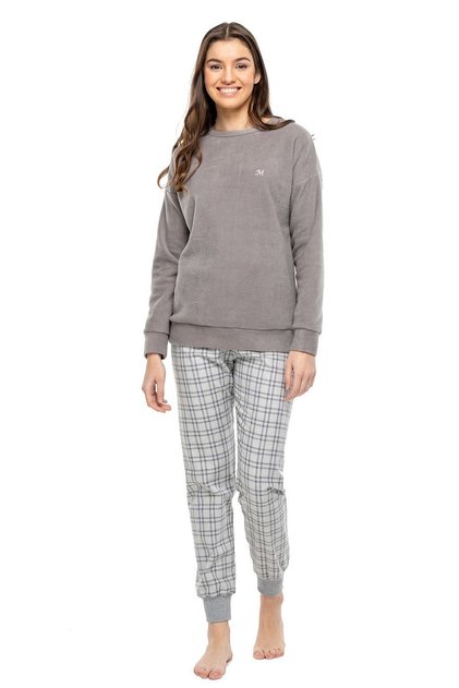 3998 Women's Anthracite Round Neck Long Sleeve Pajama Set-Anthracite