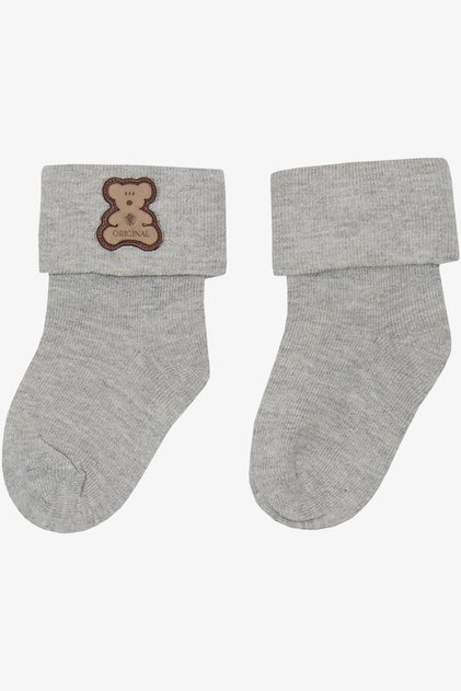 Baby Boy Socks with Teddy Bear Design 0-18 Months, Gray