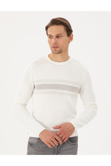 Ecru Slim Fit Crew Neck Knitwear Sweater 50296875-Vr019
