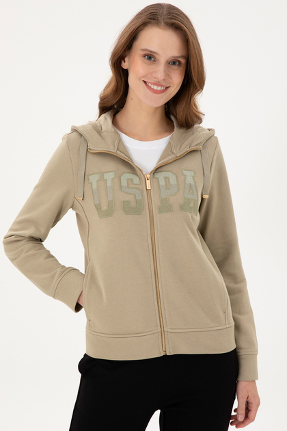 U.S. Polo Assn. Kadın Açık Haki Basic Kapüşonlu Sweatshirt