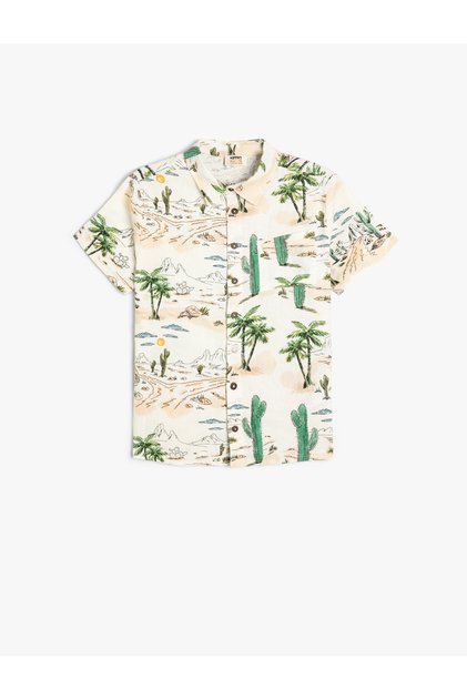 Shirt Short Sleeve Summer Themed Printed Pocket Detail